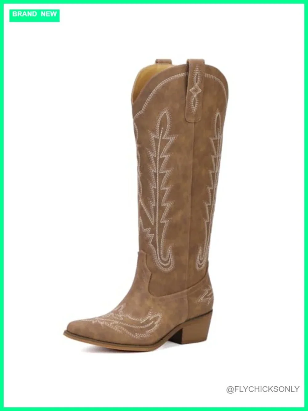 Knee High Western Cowboy Boots Embroidered with Side Zipper